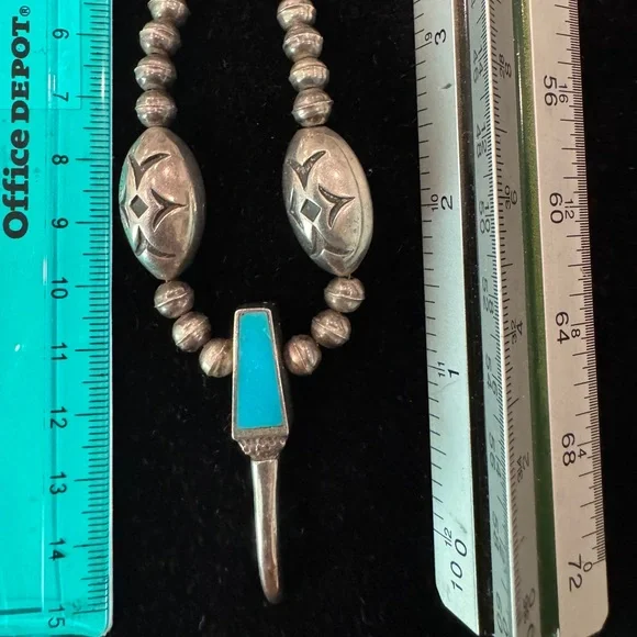 Vintage Southwestern Sterling Silver Beaded Turquoise Necklace - Picture 3 of 6